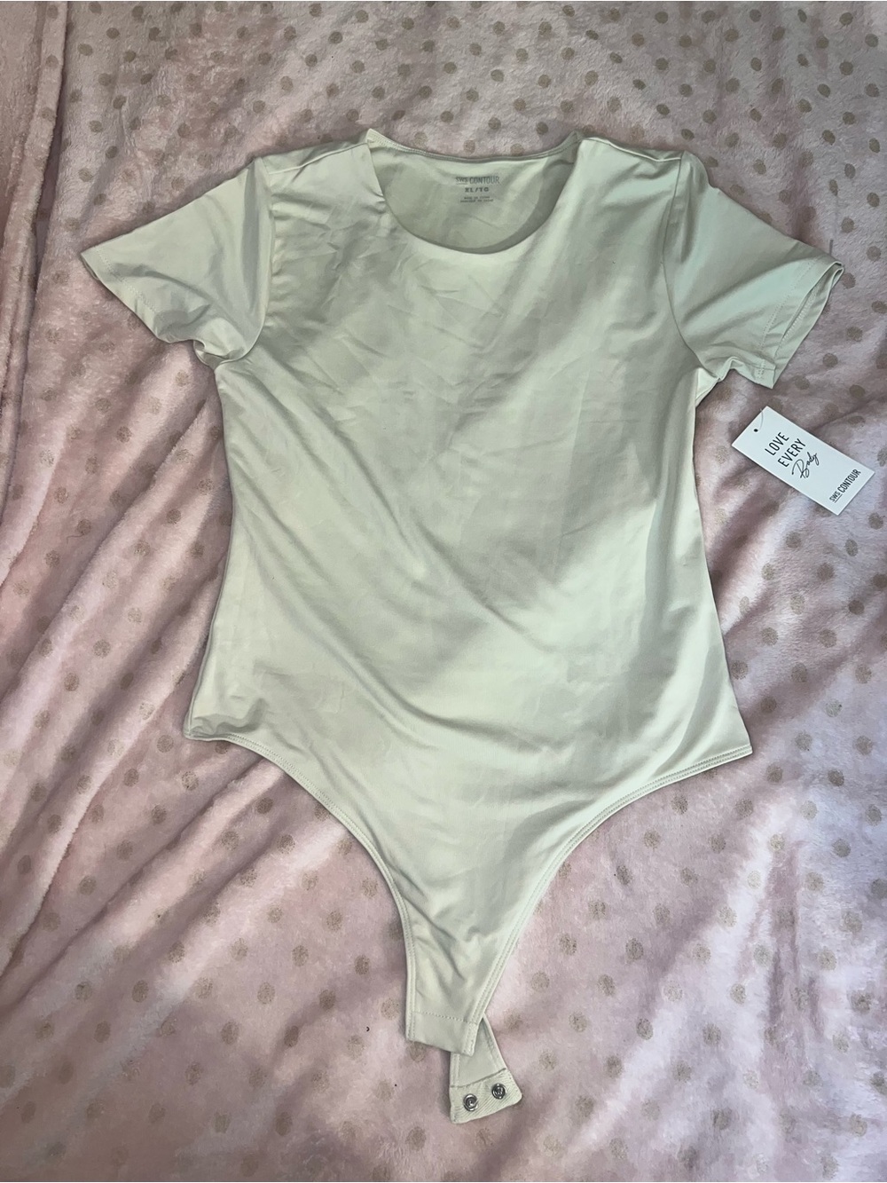 Cream Short Sleeve Crewneck Bodysuit for Women